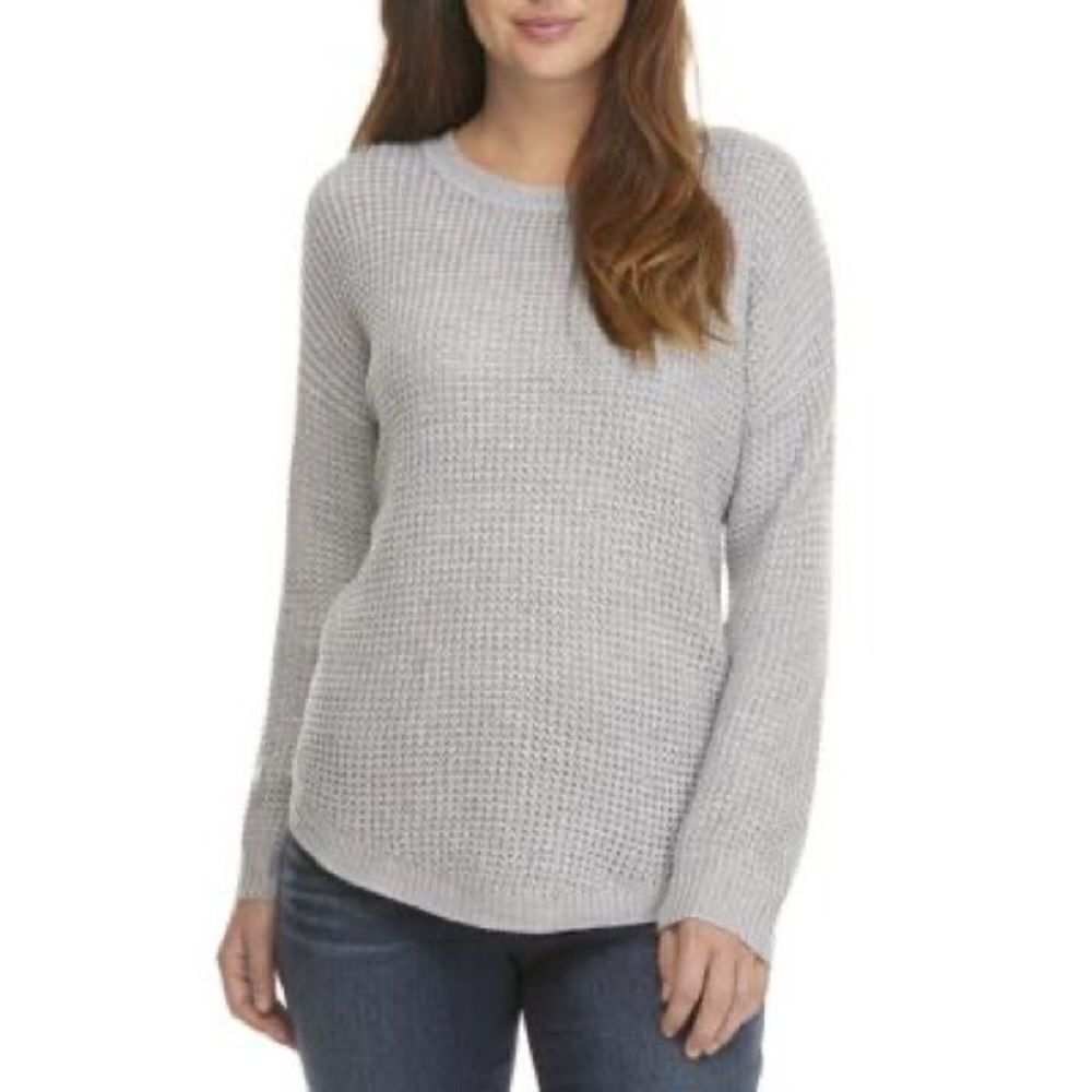 Jones New York Raglan Sleeve Open Knit Hi Lo Sweater Silver Grey